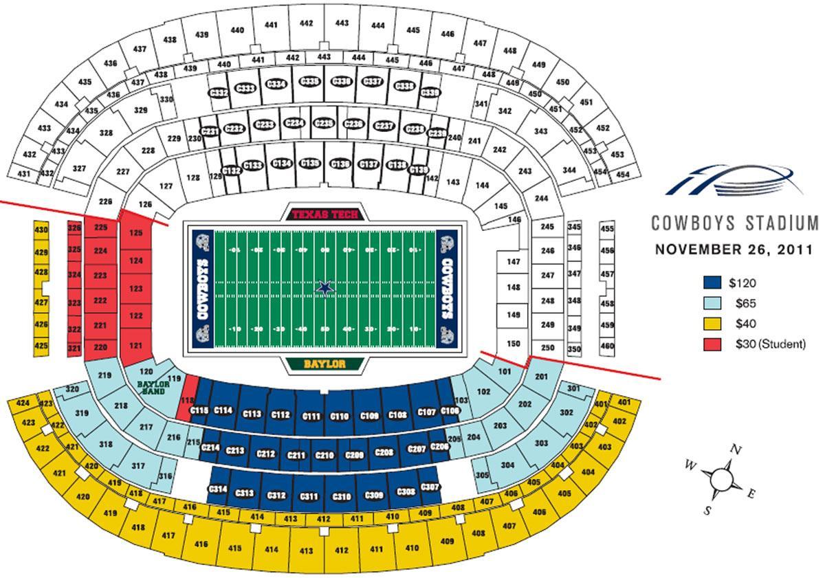 Dallas Cowboys stadium sedež zemljevid