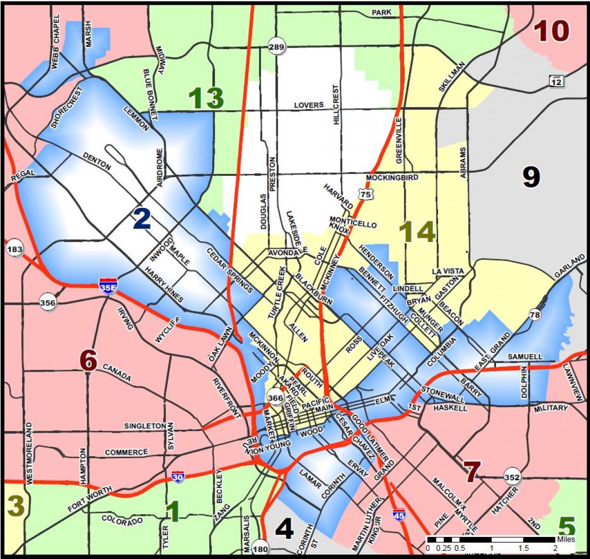 Dallas mestni svet okrožnega zemljevid