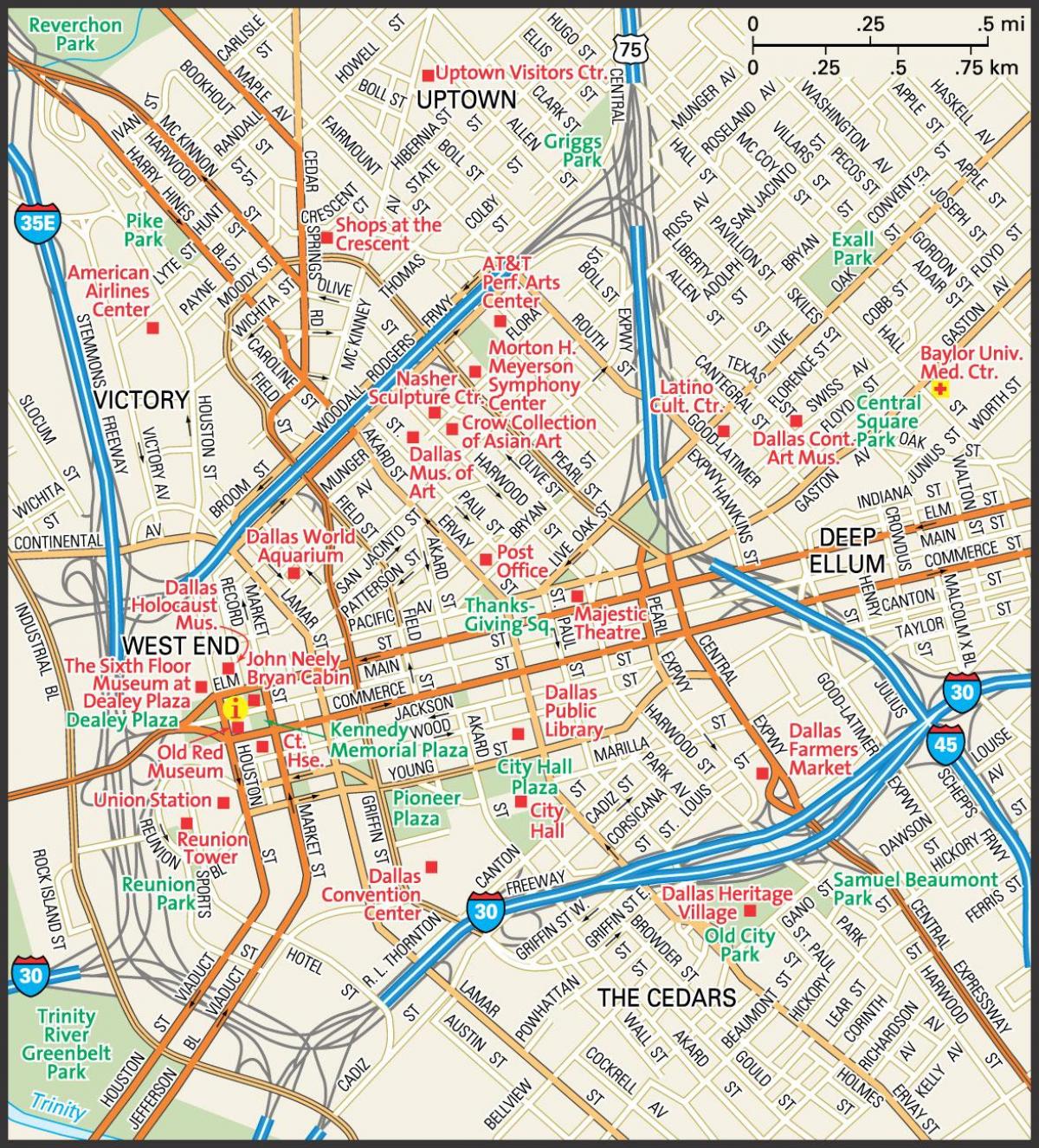 zemljevid centru Dallas ulice