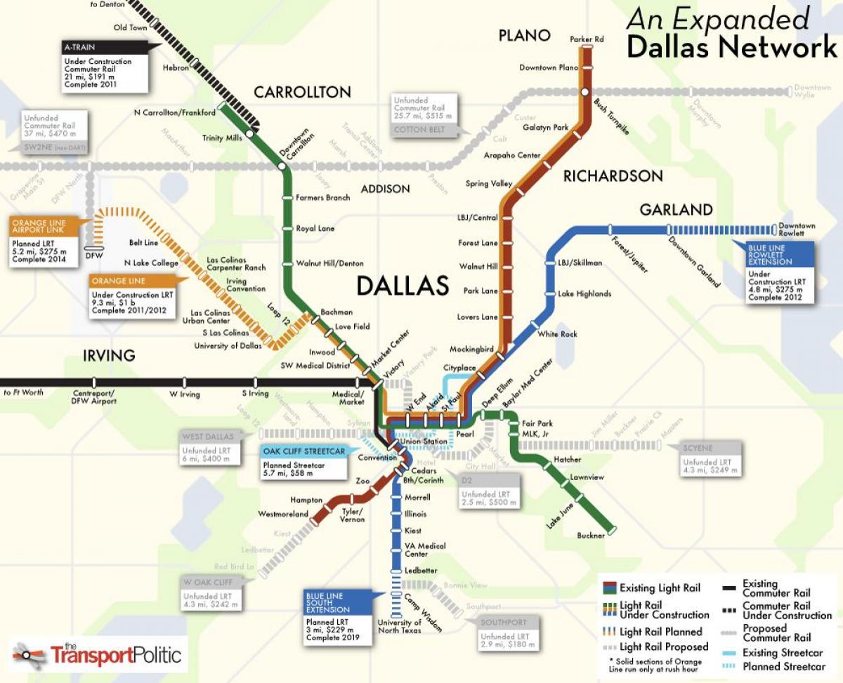 Dallas vlak sistem zemljevid