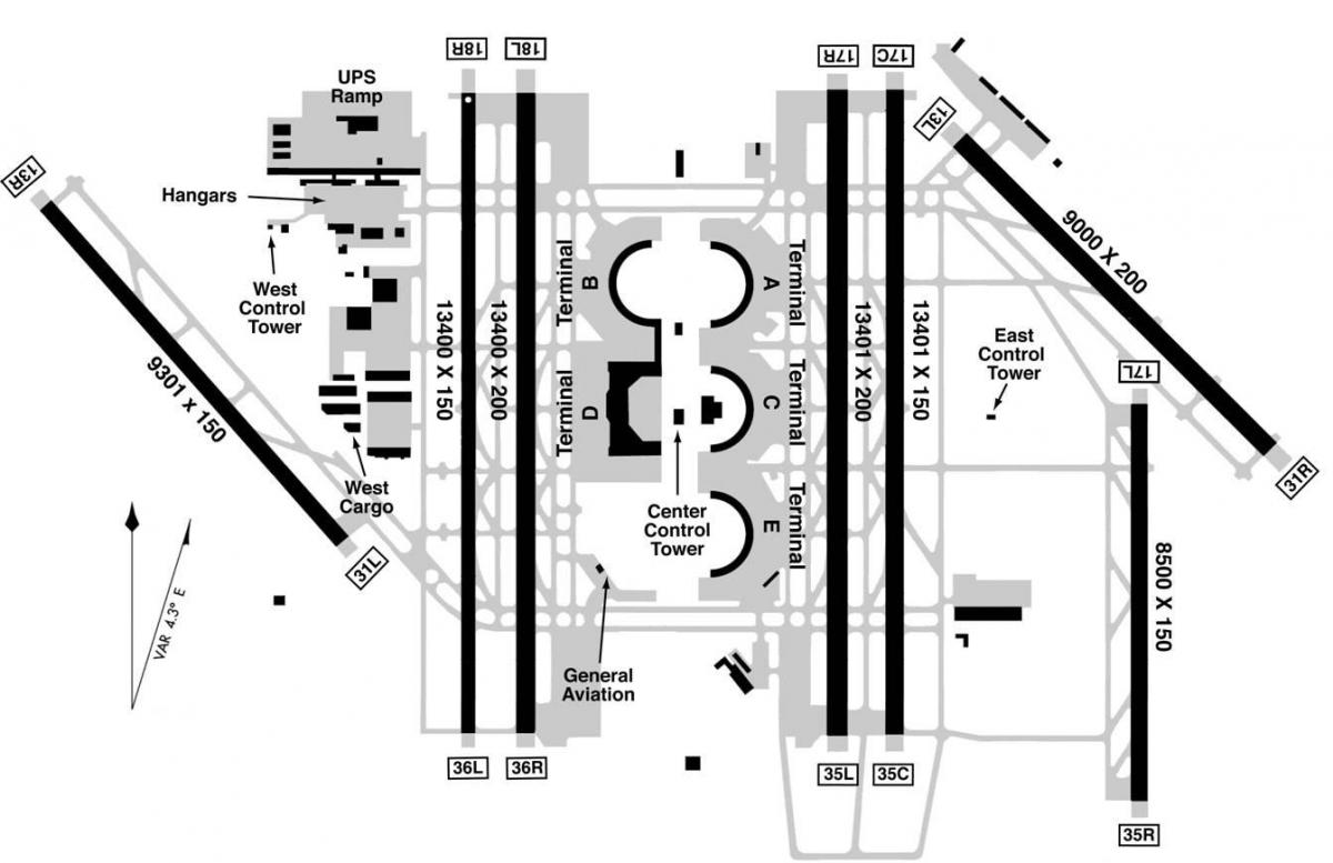 DFW letališki terminal b zemljevid